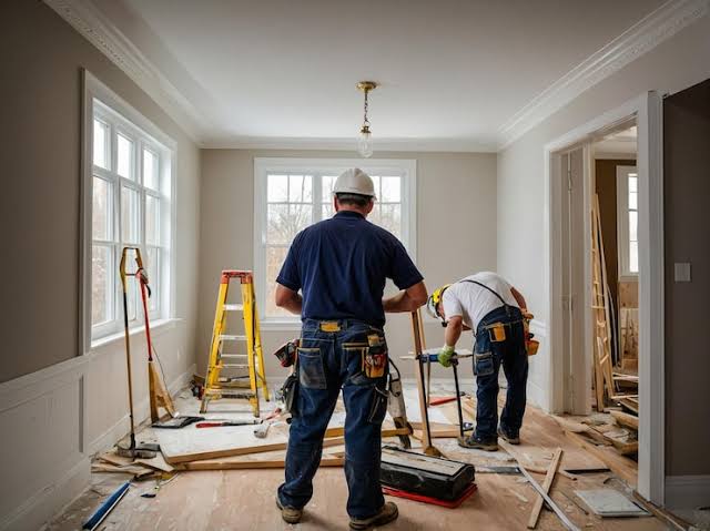 Equipo de reforma trabajando en una vivienda